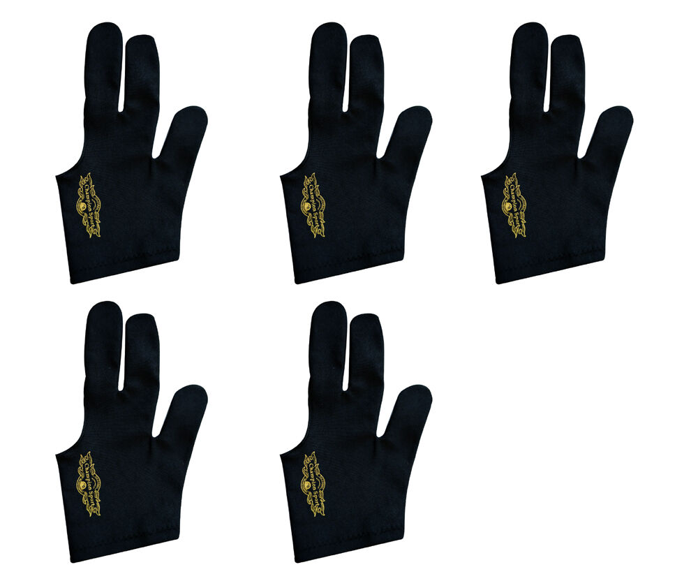 Lot Of 5 Black Left Handed Champion Sport Billiards Gloves For Pool Cue Sticks