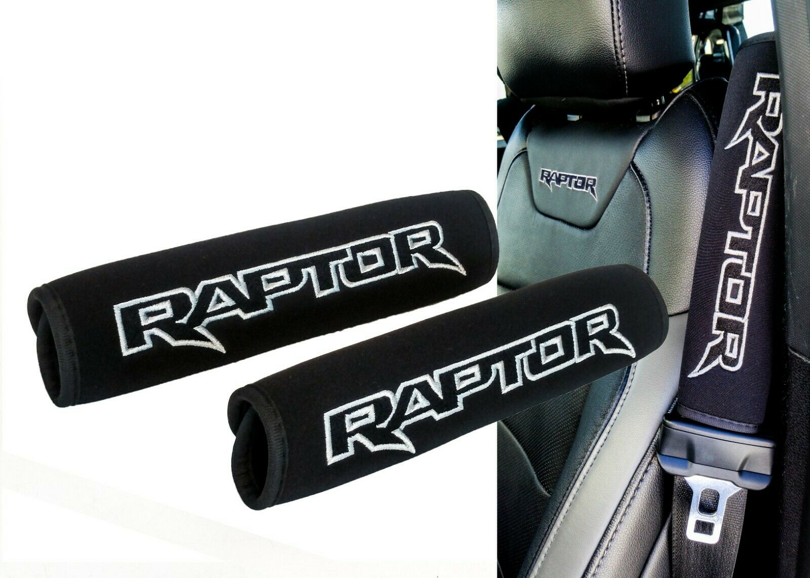 2x Raptor Black Neoprene Car RV Seat Belt Cover Shoulder Pad Travel Bag Straps