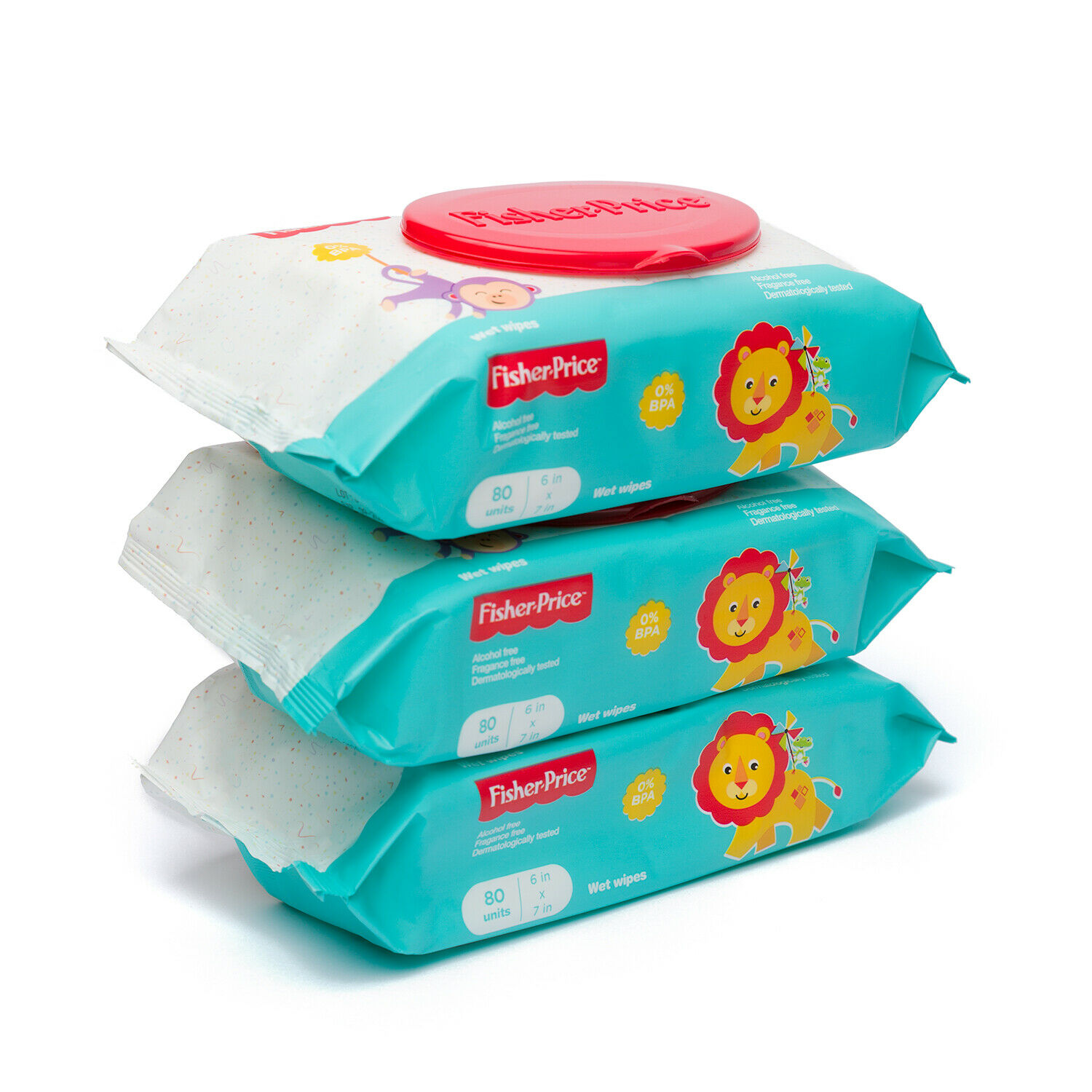 Fisher Price Baby Wipes Unscented and Alcohol Free Pack of 3, Total 240 Wipes