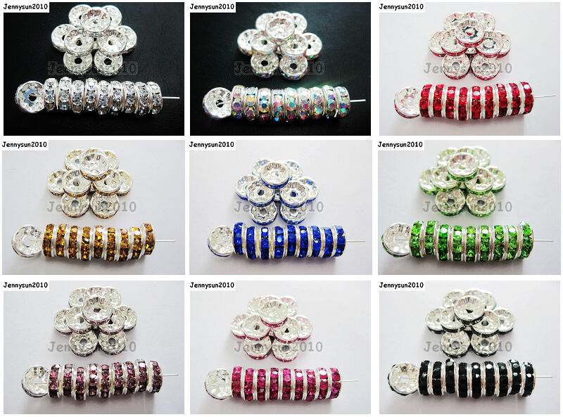 100p Czech Crystal Rhinestone Silver Rondelle Spacer Beads 4mm 5mm 6mm 8mm 10mm
