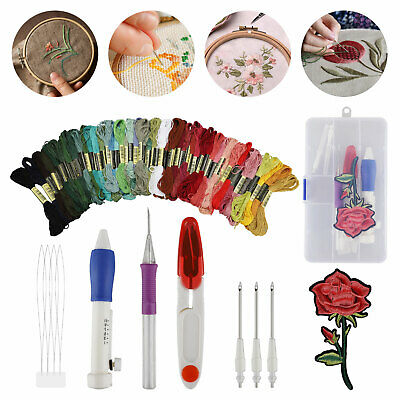 Magic Diy Embroidery Pen Knitting Sewing Tool Kit Punch Needle Set + 50 Threads