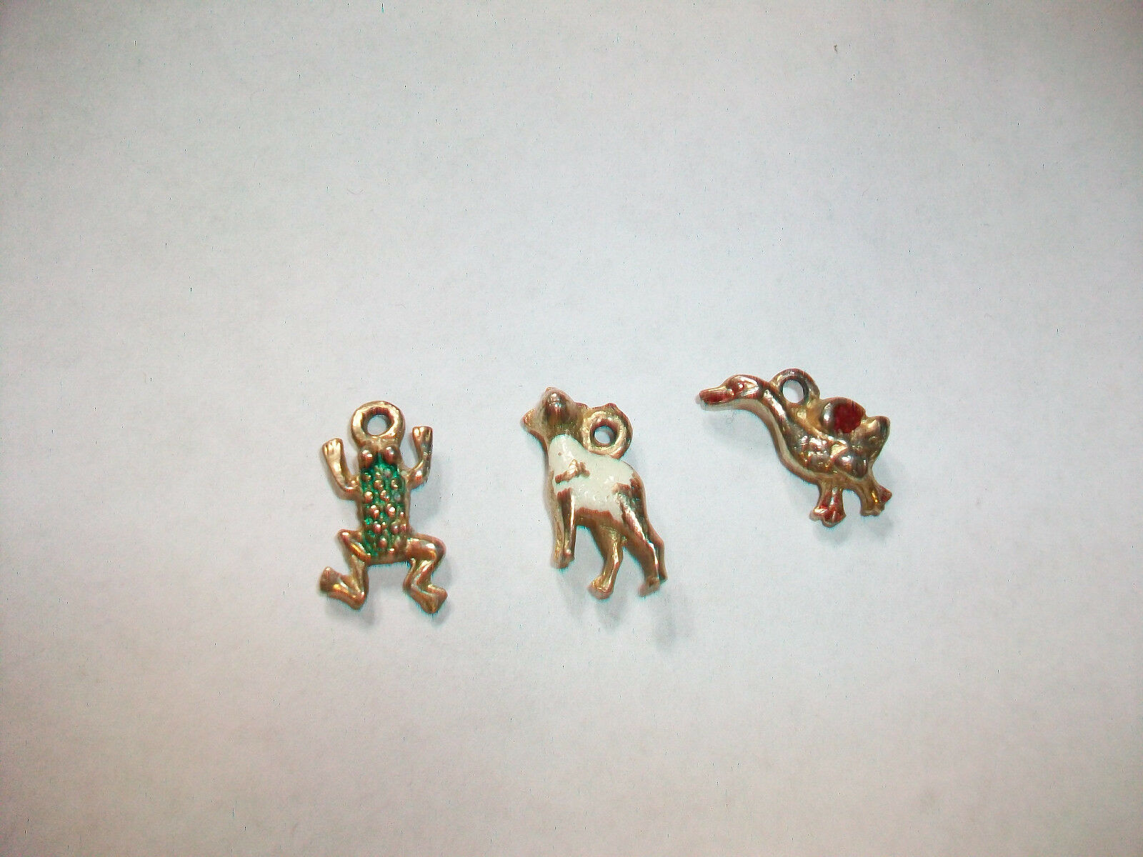 Lot 3 Vintage Goldtone Metal Miniature Charms Frog Duck & Animal