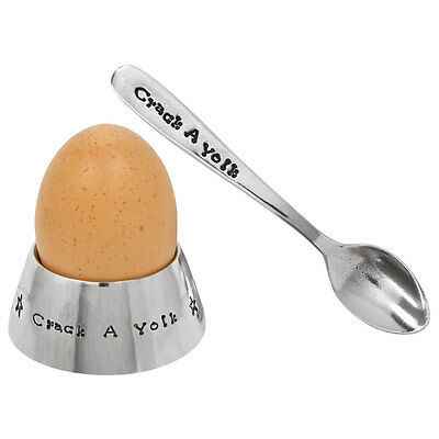 Crack A Yolk Egg Cup & Spoon Set - Pewter Christening Gift Set