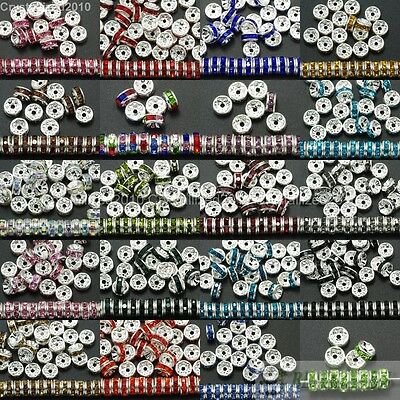 100 Czech Crystal Rhinestone Silver Rondelle Spacer Beads 4mm 5mm 6mm 8mm 10mm