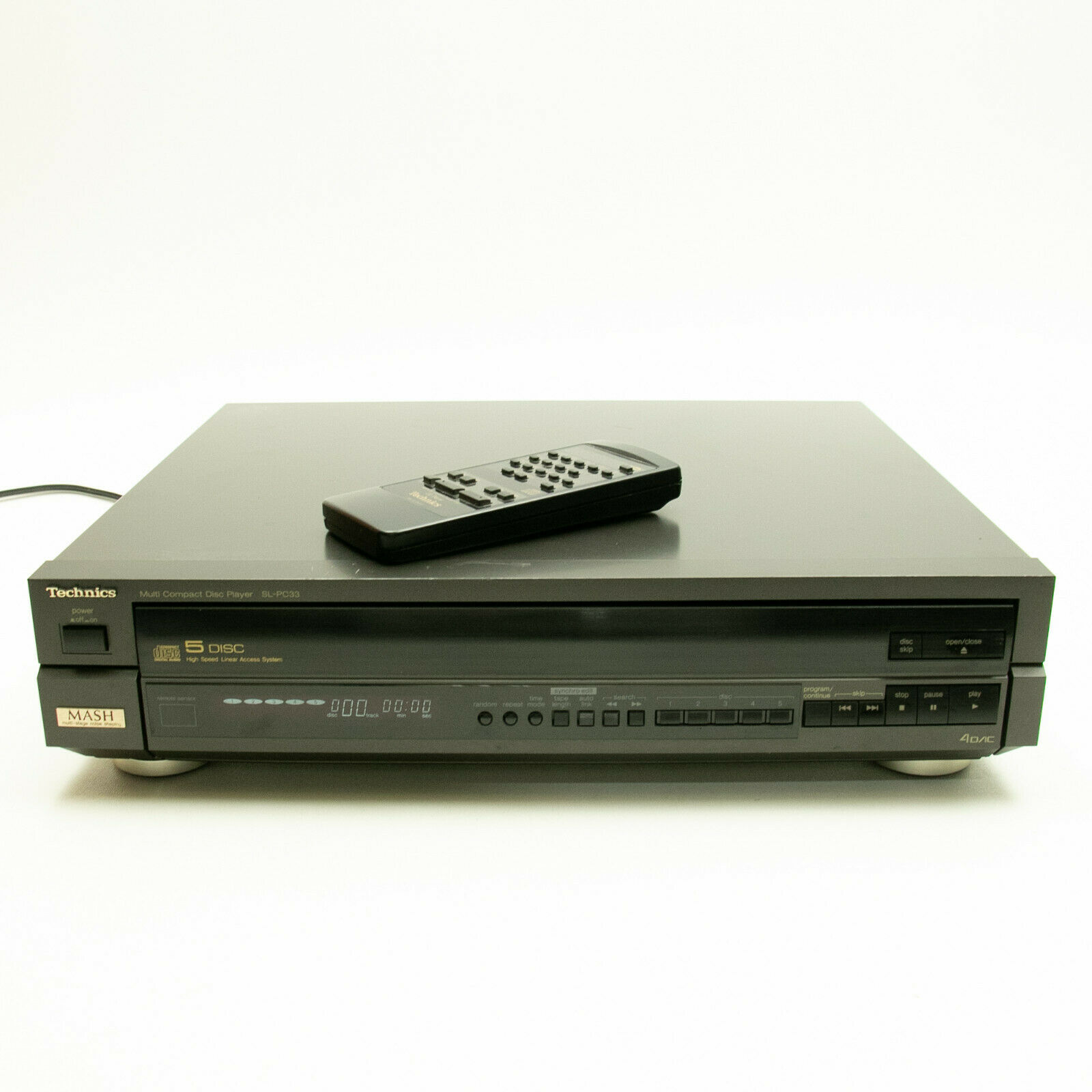 Technics Japan MASH Slim 5 Disc CD Player Changer SL-PC33 Vintage 1990 w/ Remote