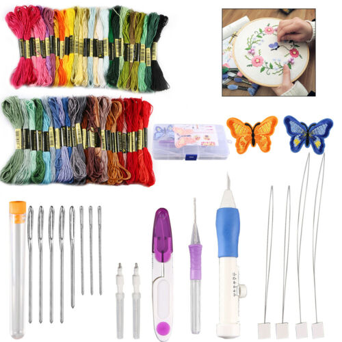 Magic Diy Embroidery Pen Knitting Sewing Tool Kit Punch Needle Set 50 Threads