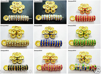 100pcs Czech Crystal Rhinestones Gold Rondelle Spacer Beads 4mm 5mm 6mm 8mm 10mm